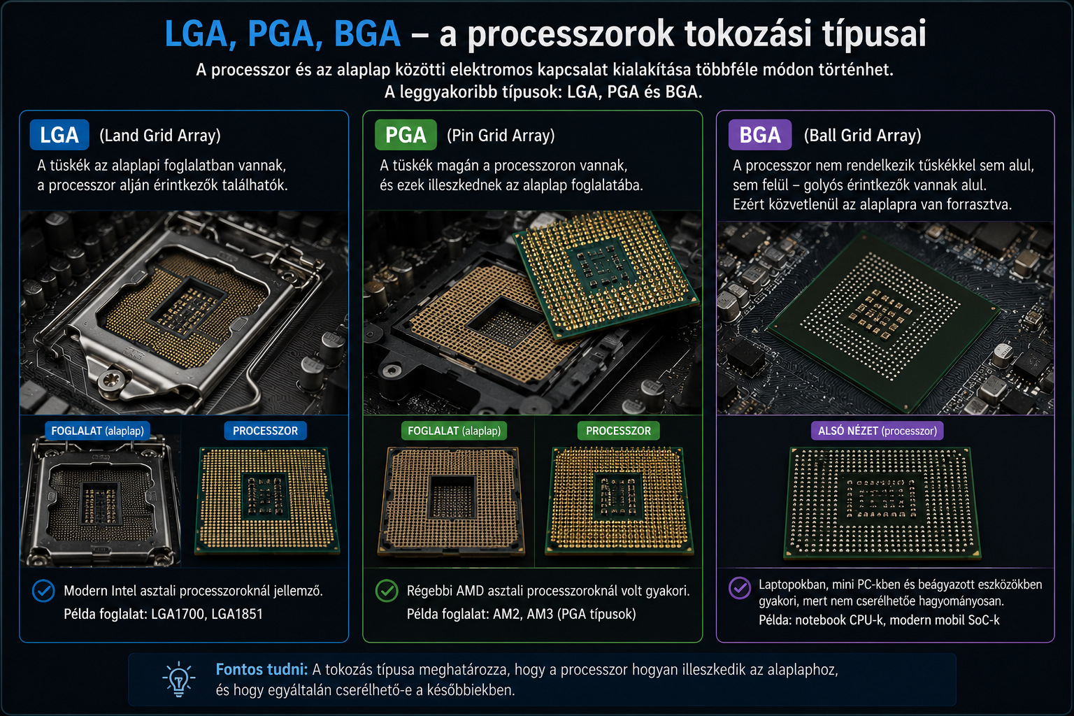 LGA, PGA és BGA processzor tokozások összehasonlítása