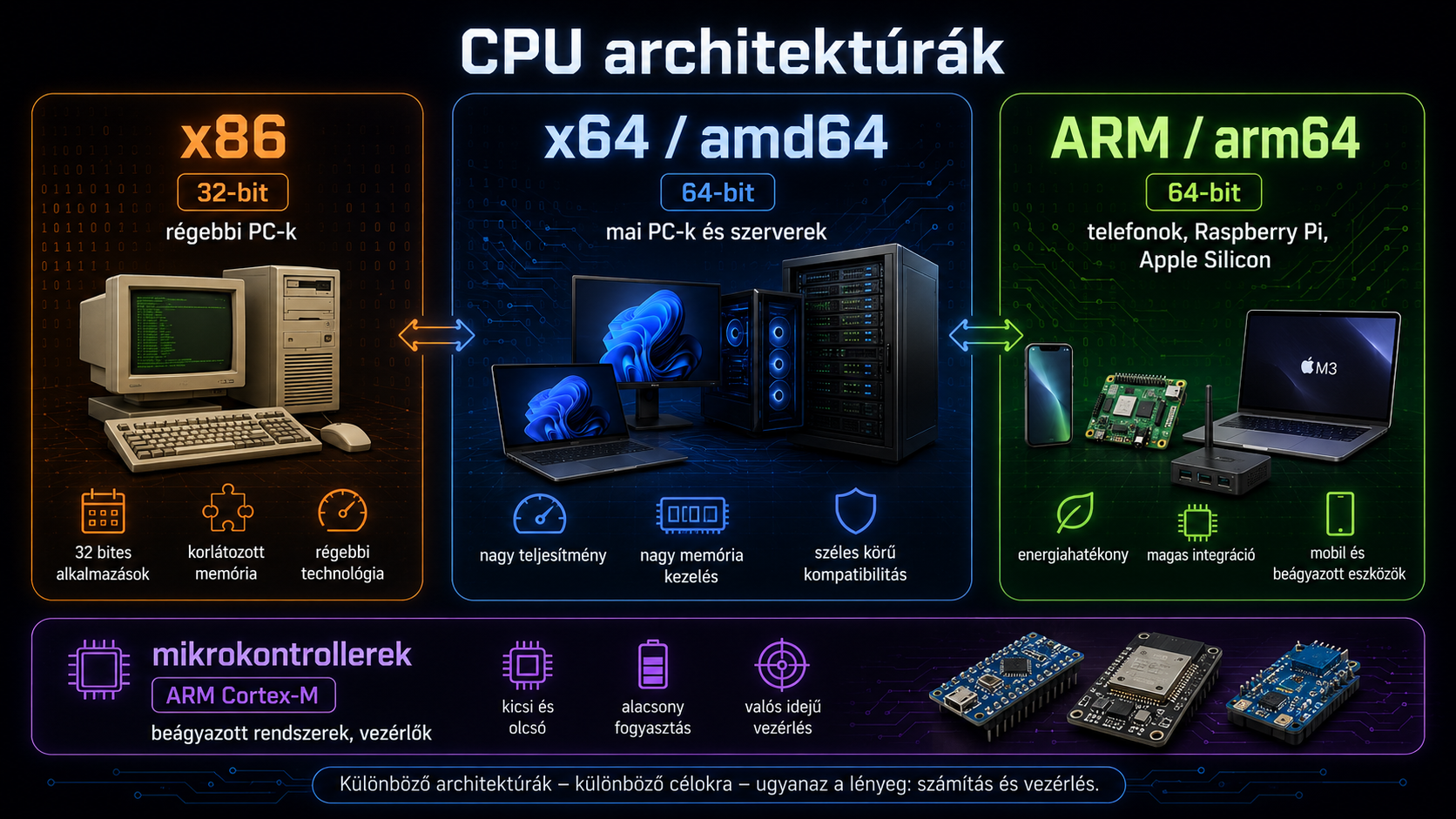 CPU architektúrák: x86, x64, ARM és mikrokontrollerek