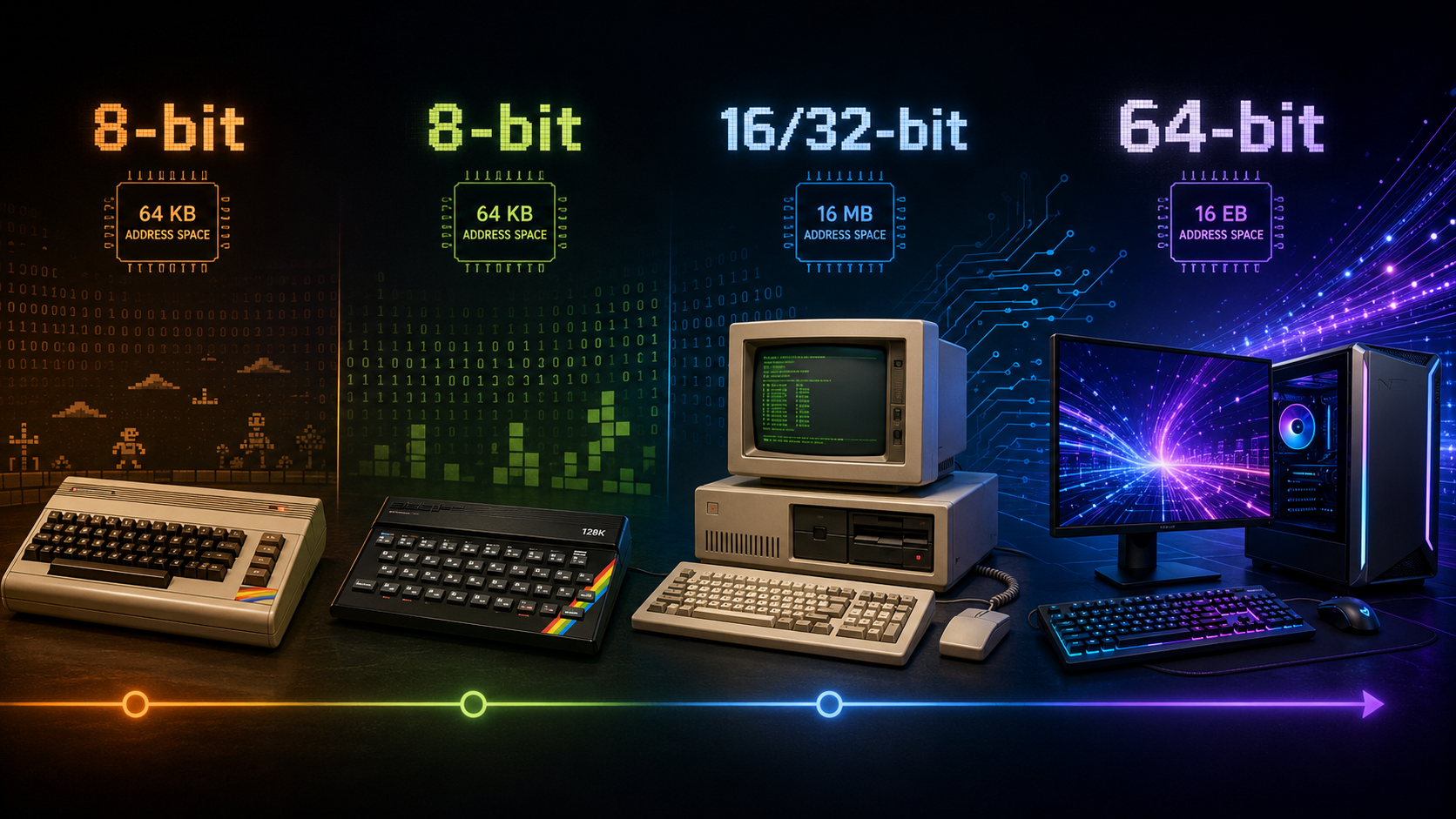 8 bites, 16/32 bites és 64 bites számítógépek fejlődése