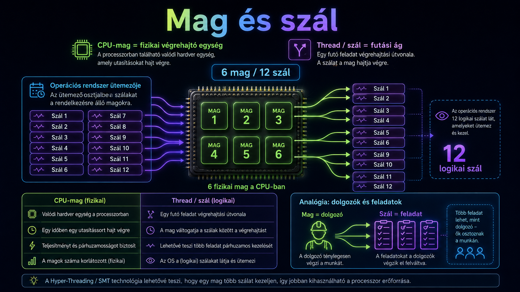 CPU-mag és thread vagy szál közötti különbség