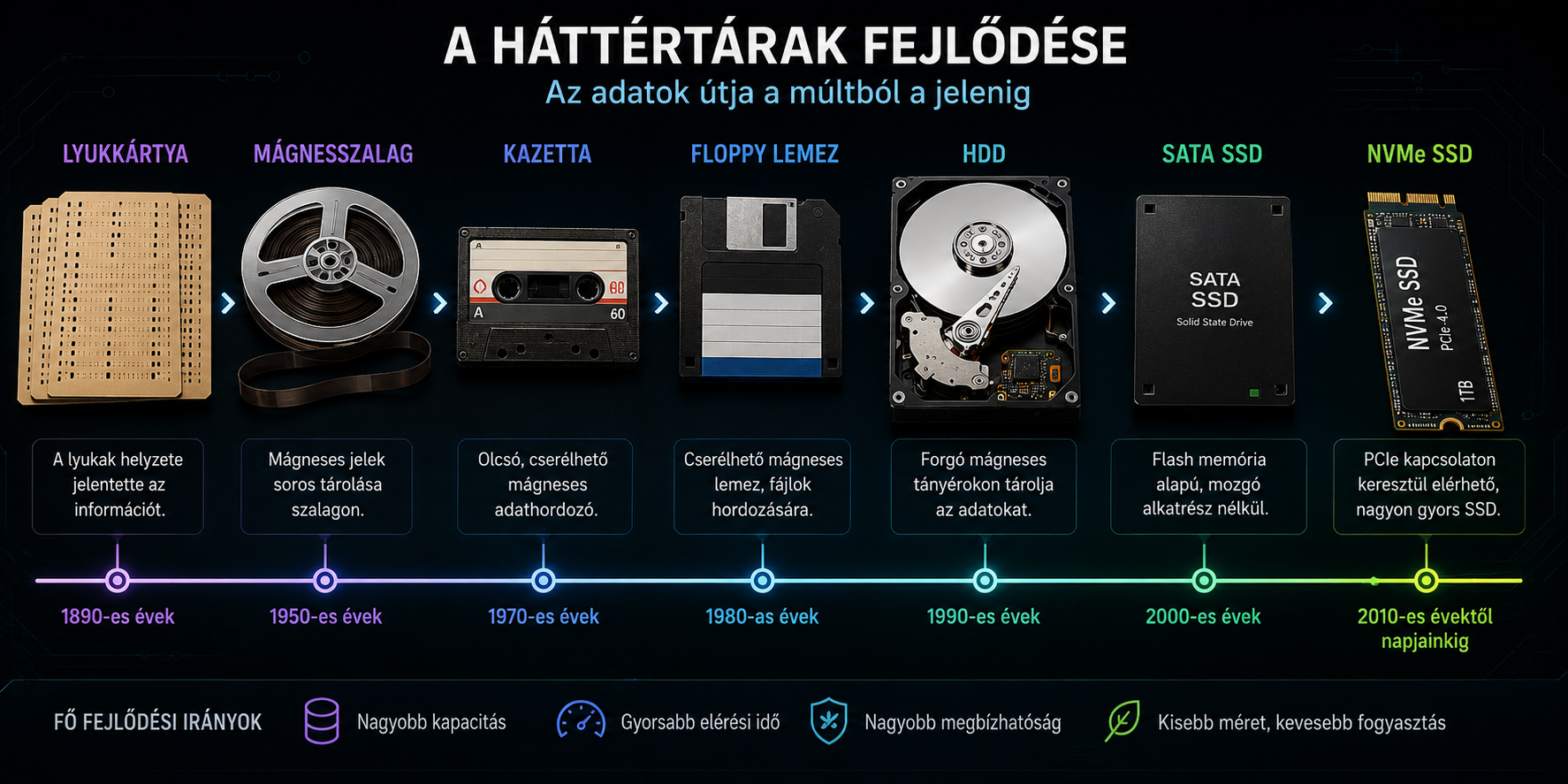 A háttértárak fejlődése lyukkártyától NVMe SSD-ig