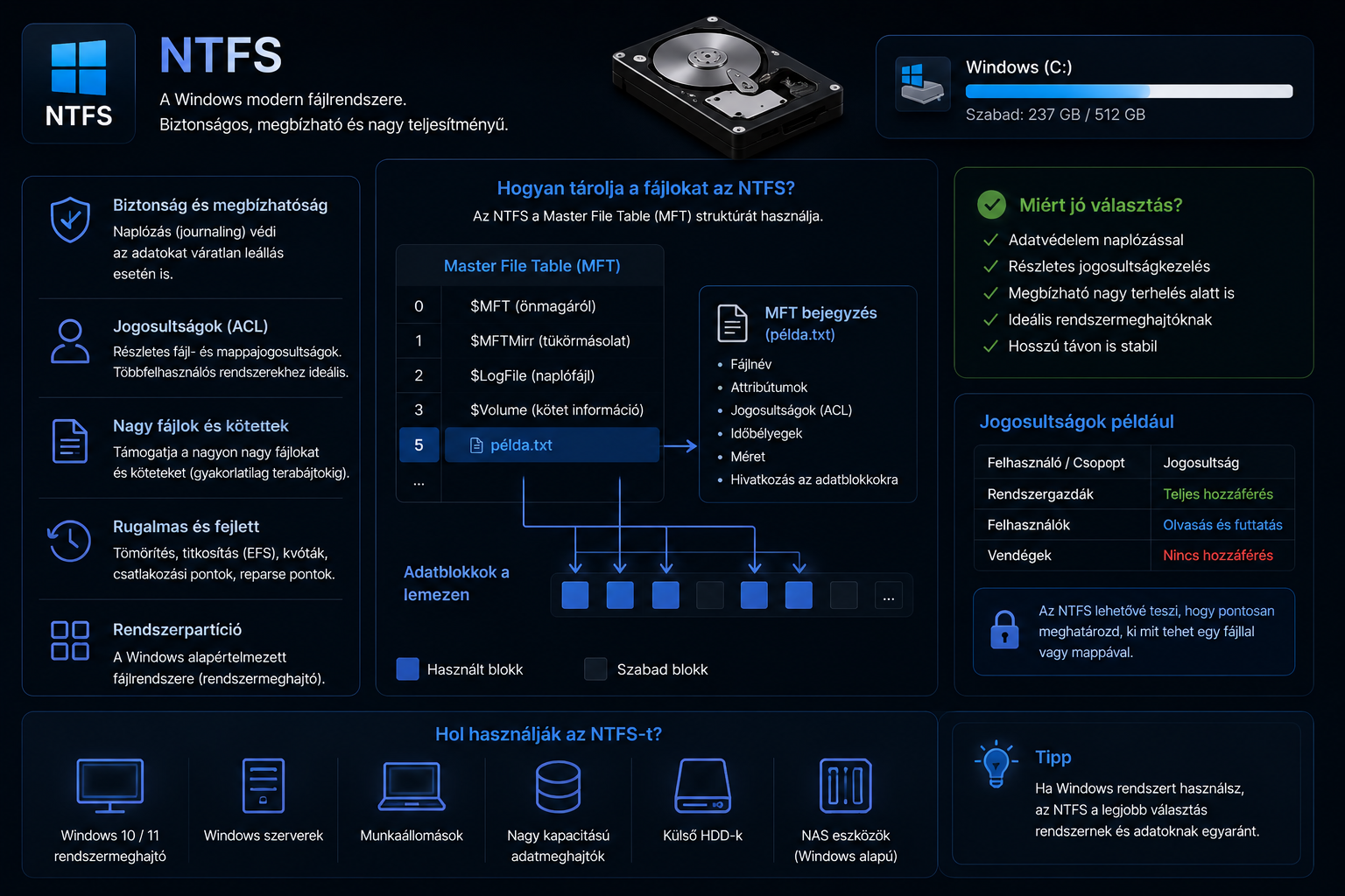 NTFS fájlrendszer felépítése és jogosultságkezelése