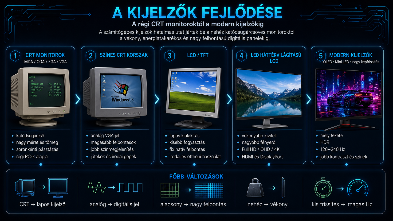 A kijelzők fejlődése a régi CRT monitoroktól a modern kijelzőkig