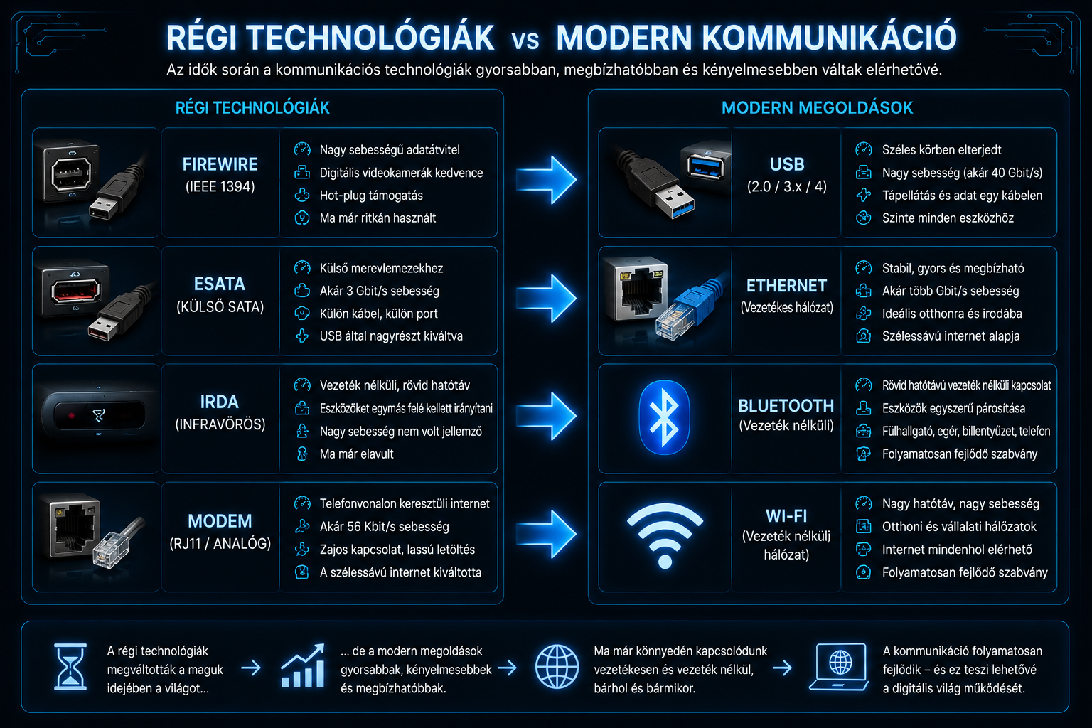 Régi technológiák és modern kommunikációs megoldások összehasonlítása