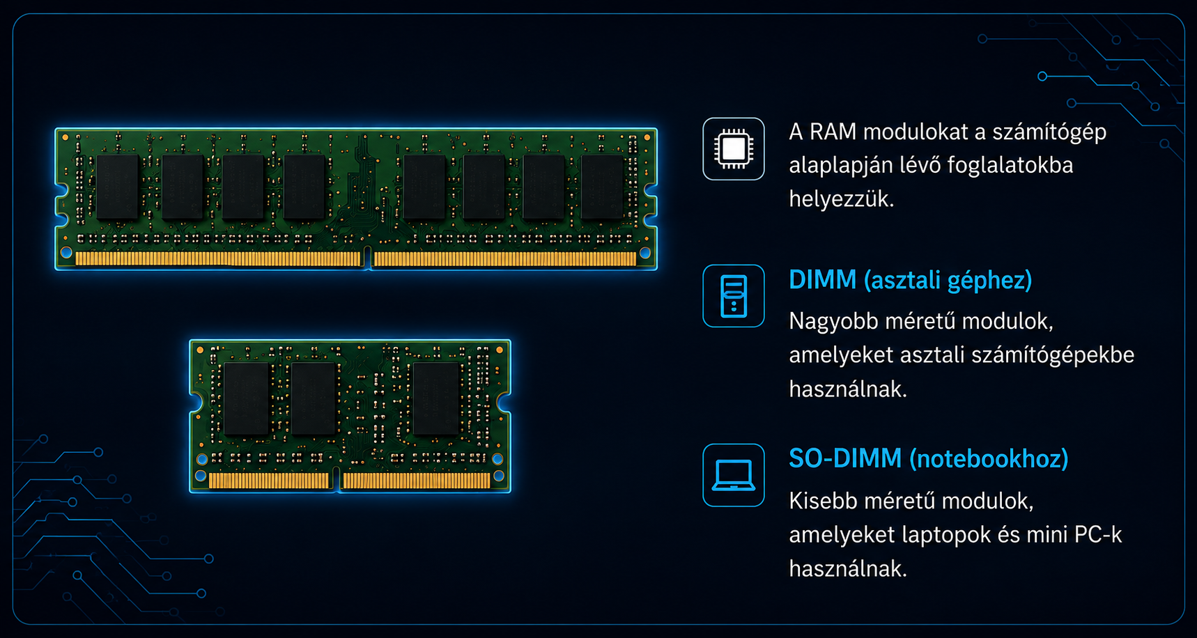 DIMM és SO-DIMM RAM modulok összehasonlítása