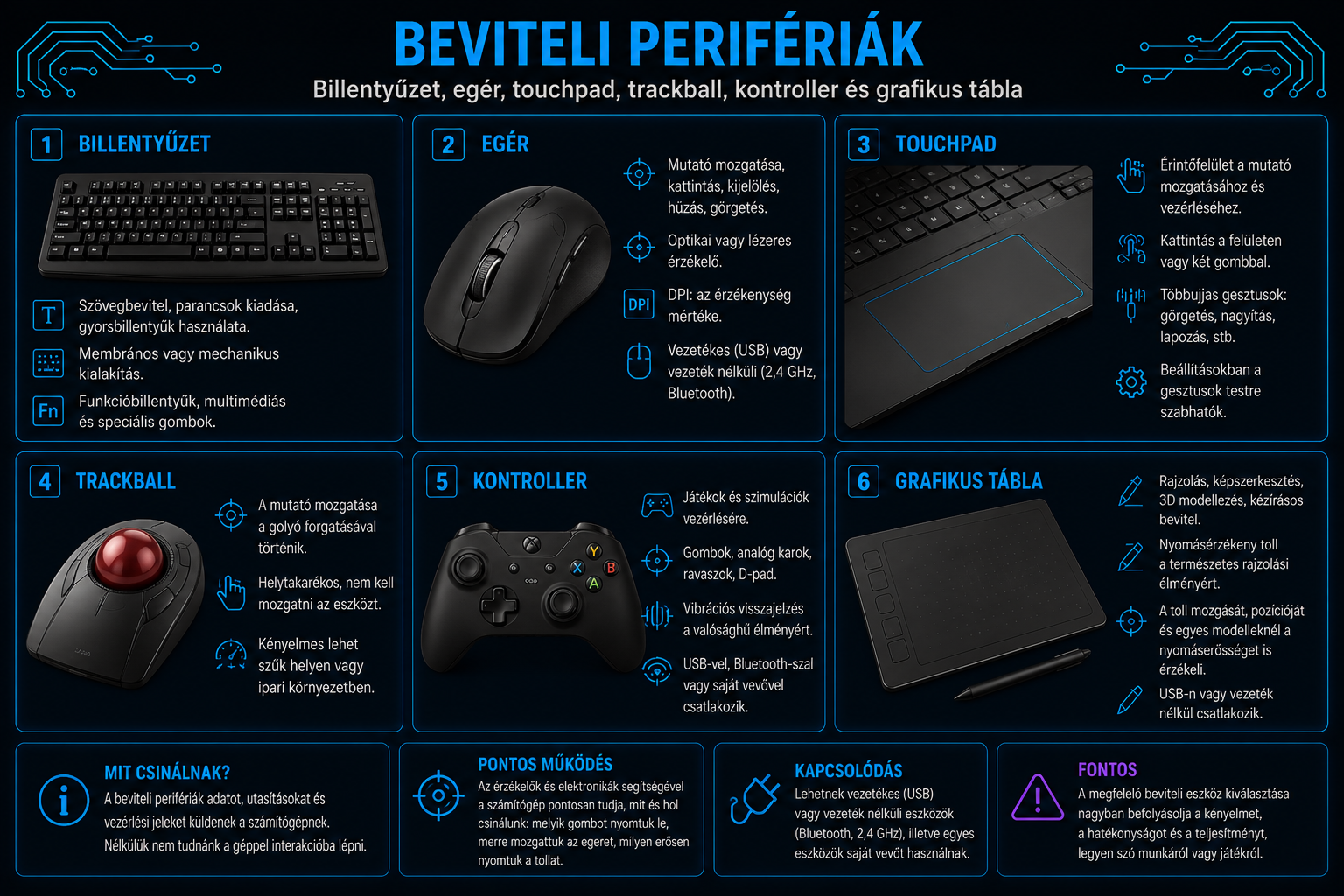 Beviteli perifériák billentyűzet egér touchpad trackball kontroller és grafikus tábla