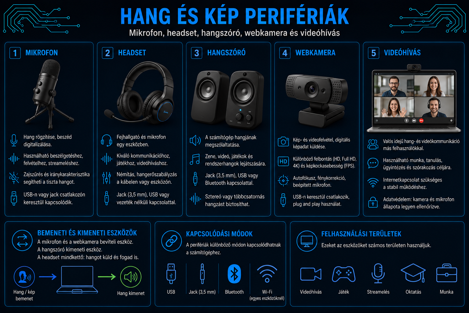 Hang és kép perifériák mikrofon headset hangszóró webkamera és videóhívás