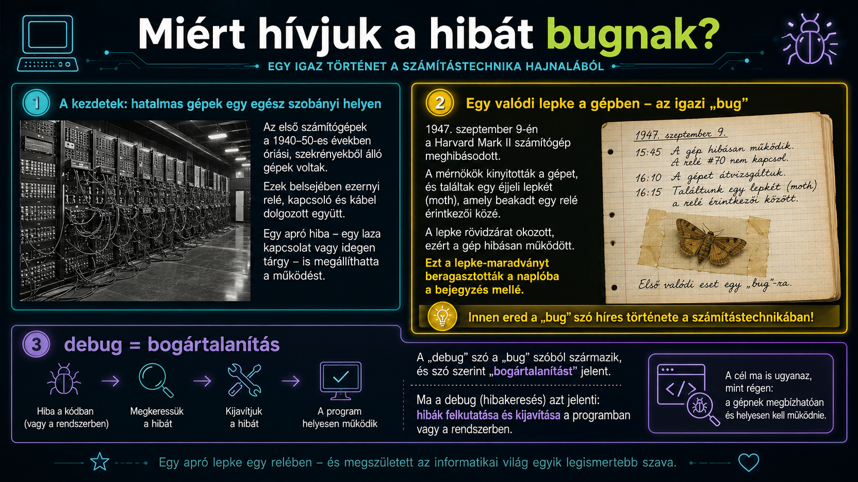 A bug és debug kifejezés eredete a korai számítógépek idejéből
