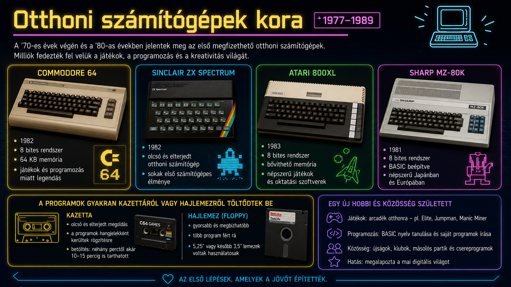 Az első népszerű otthoni számítógépek, például Commodore 64 és Sinclair ZX Spectrum