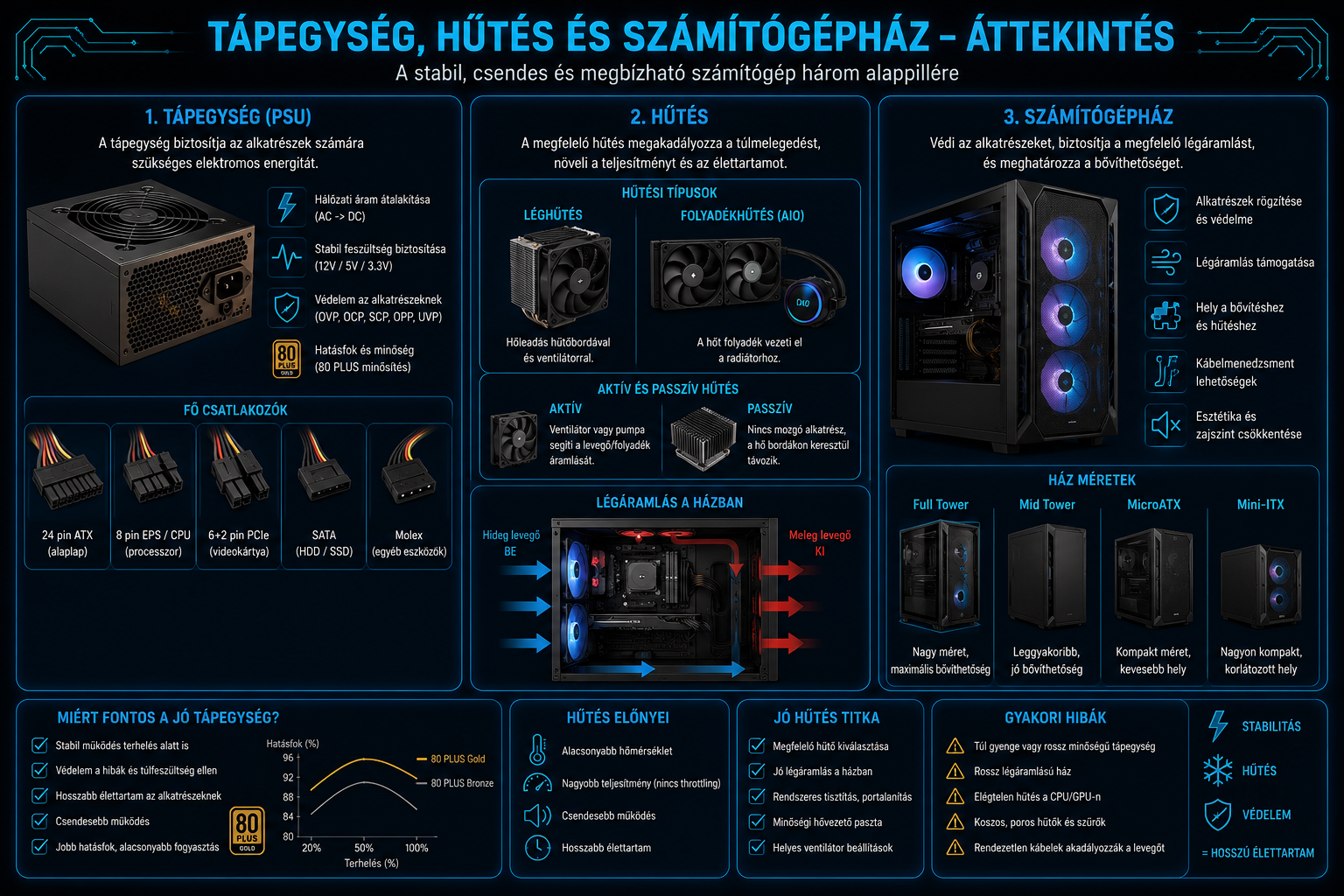 Tápegység hűtés és számítógépház áttekintése