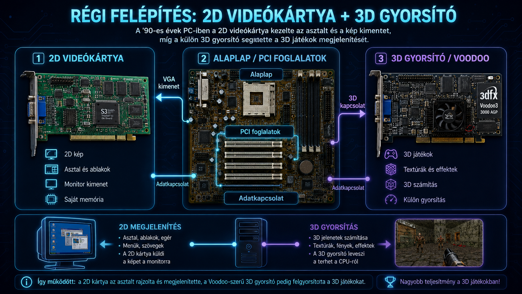 Régi 2D videókártya és külön 3D gyorsító működése